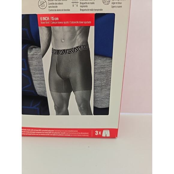Under Armour UA 3 Pack Performance Tech 6" Boxerjock Three Boxer Briefs Blue - Picture 3 of 8